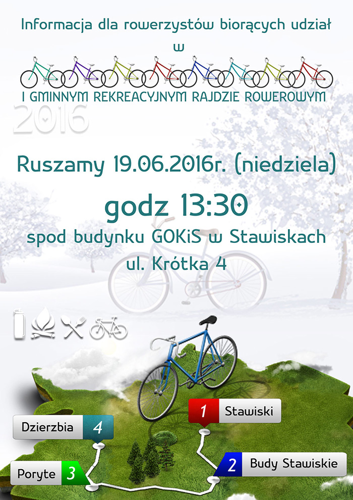 Informacja dla rowerzystów biorących udział w I Gminnym Rekreacyjnym Rajdzie Rowerowym 2016