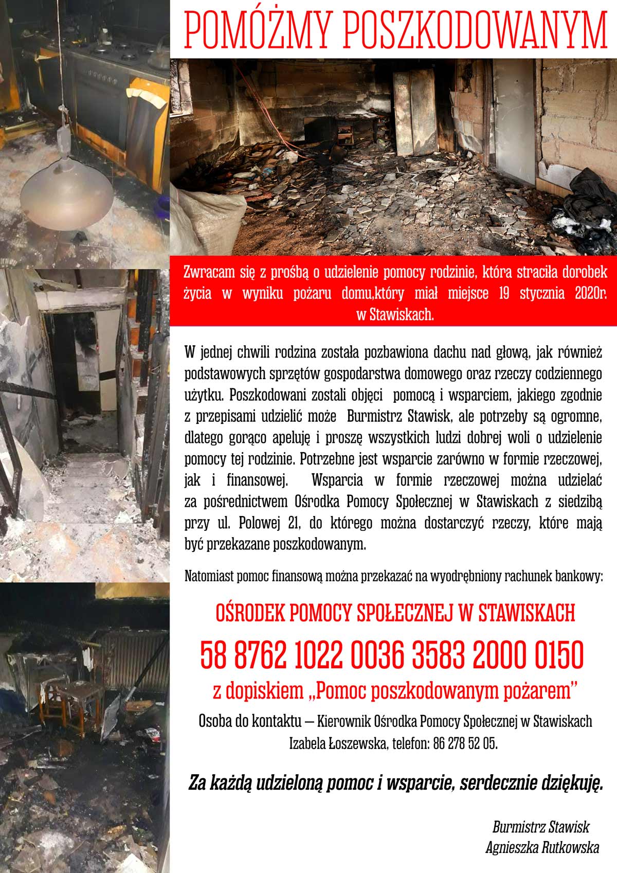 Apel o pomoc dla poszkodowanych pożarem