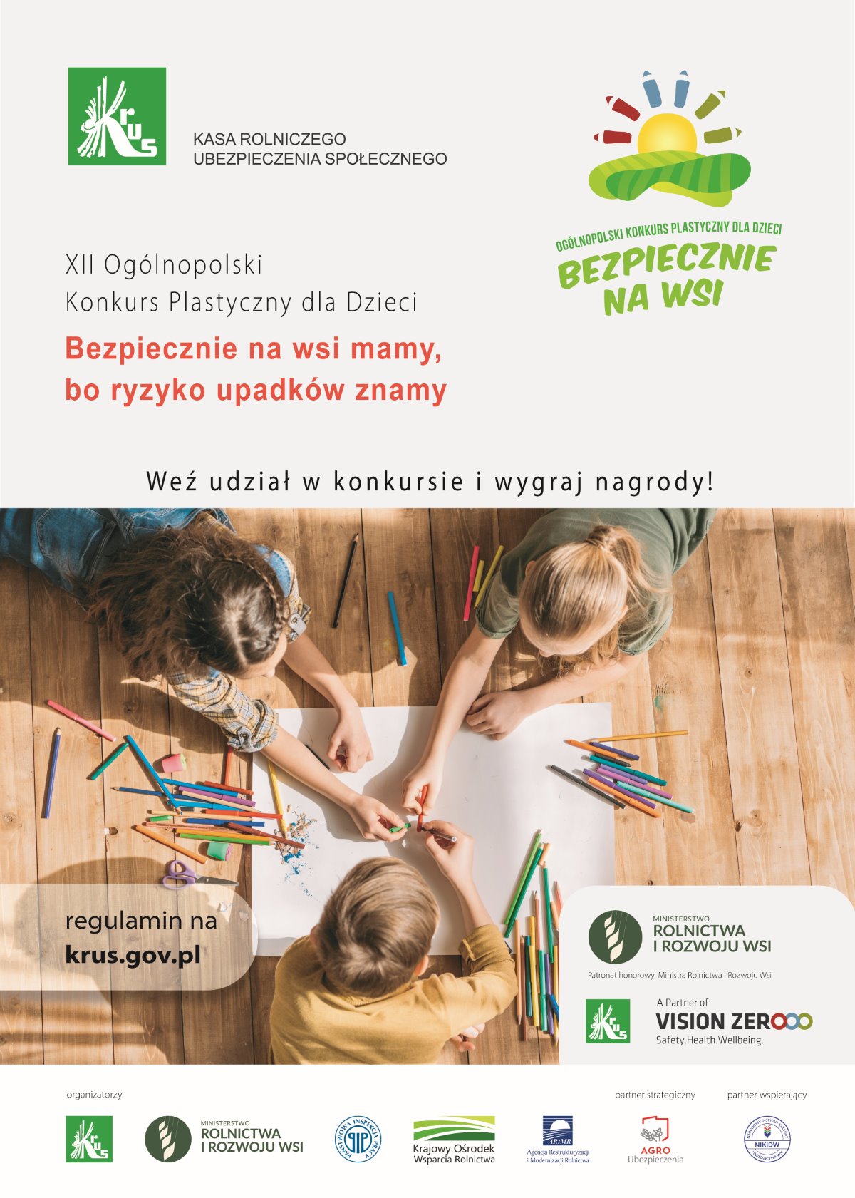 XII Ogólnopolski Konkurs Plastyczny dla Dzieci „Bezpiecznie na wsi mamy, bo ryzyko upadków znamy”
