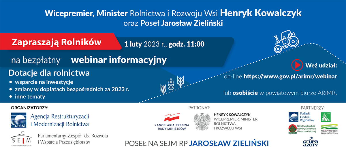 Bezpłatny webinar informacyjny na temat dotacji dla rolnictwa - 1 lutego, godz. 11:00