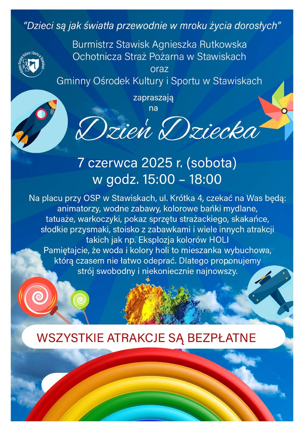 Burmistrz Stawisk oraz GOKiS zapraszają na Dzień Dziecka
